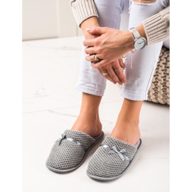 TRENDI Chaussons Gris Avec Un Noeud argent 1