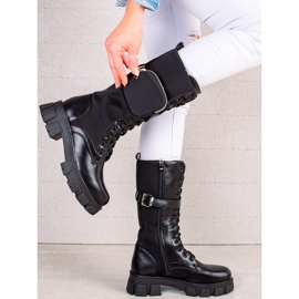 TRENDI Bottes hautes noires avec une poche le noir 1