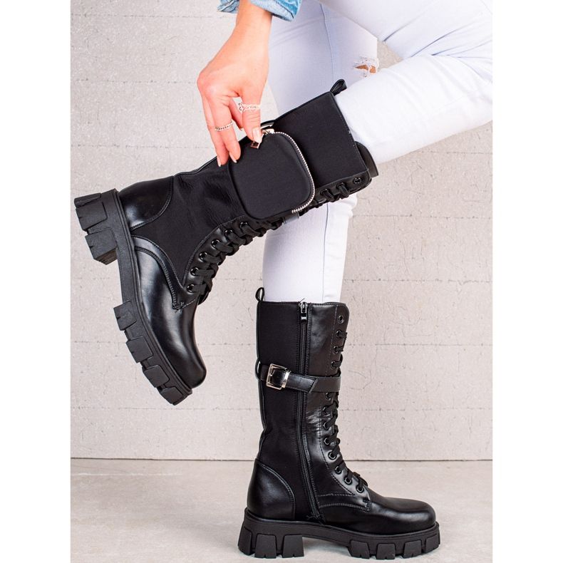 TRENDI Bottes hautes noires avec une poche le noir 1 TRENDI Bottes hautes noires avec une poche le noir 1