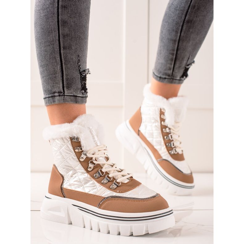 TRENDI Bottes de neige chaudes sur la plate-forme blanc brun 1