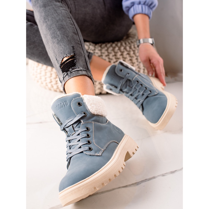 Goodin Trappeurs élégants en cuir écologique beige bleu 1 Goodin Trappeurs élégants en cuir écologique beige bleu 1