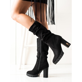 TRENDI Bottines en daim à talon mat le noir 1
