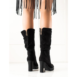 TRENDI Bottines en daim à talon mat le noir 4