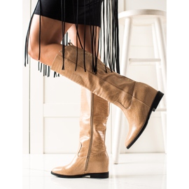TRENDI Bottes Avec Éco Cuir Sur Compensée beige 1