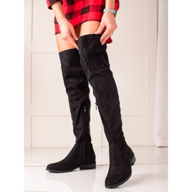 Lucky Shoes Cuissardes classiques en daim le noir 1