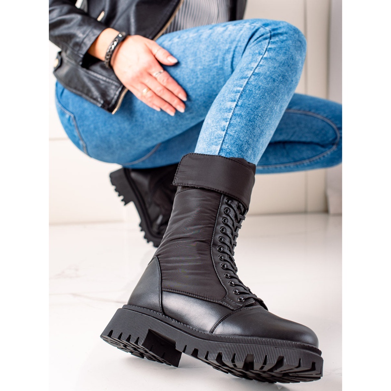 Weide Bottes hautes à lacets le noir 2