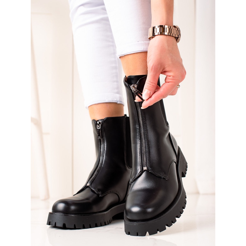 TRENDI Bottes chaudes avec une fermeture éclair le noir 1