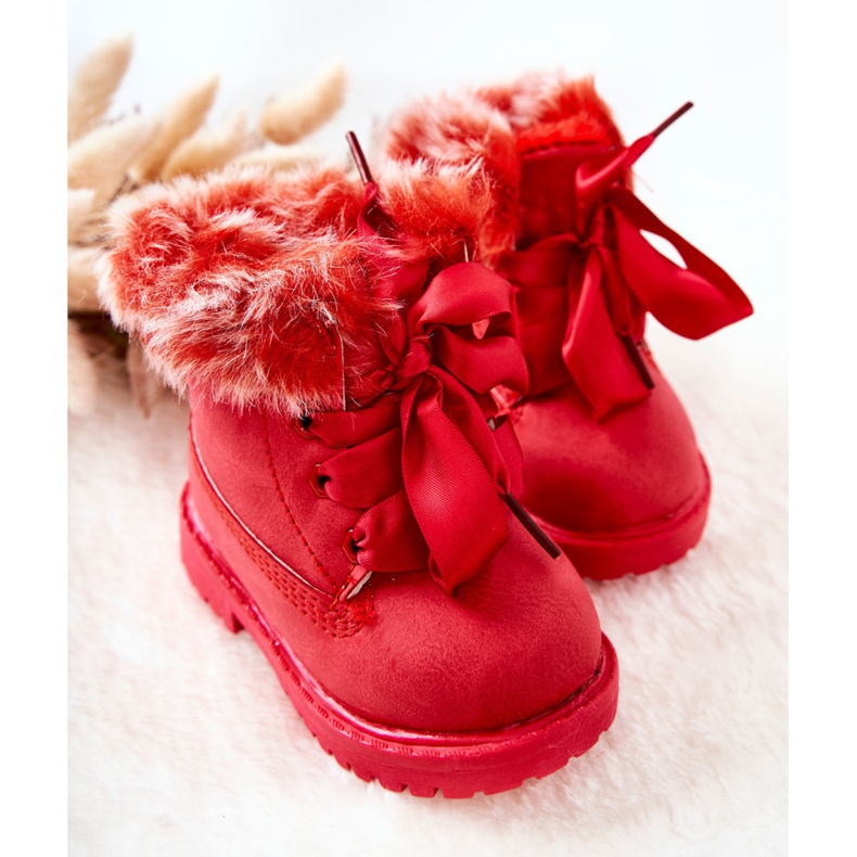 FR1 Bottes Enfants Trappeurs Isolées Avec Fourrure Rouge Tesoro 1