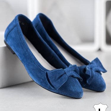 Filippo Ballerine En Cuir Avec Un Noeud bleu 1
