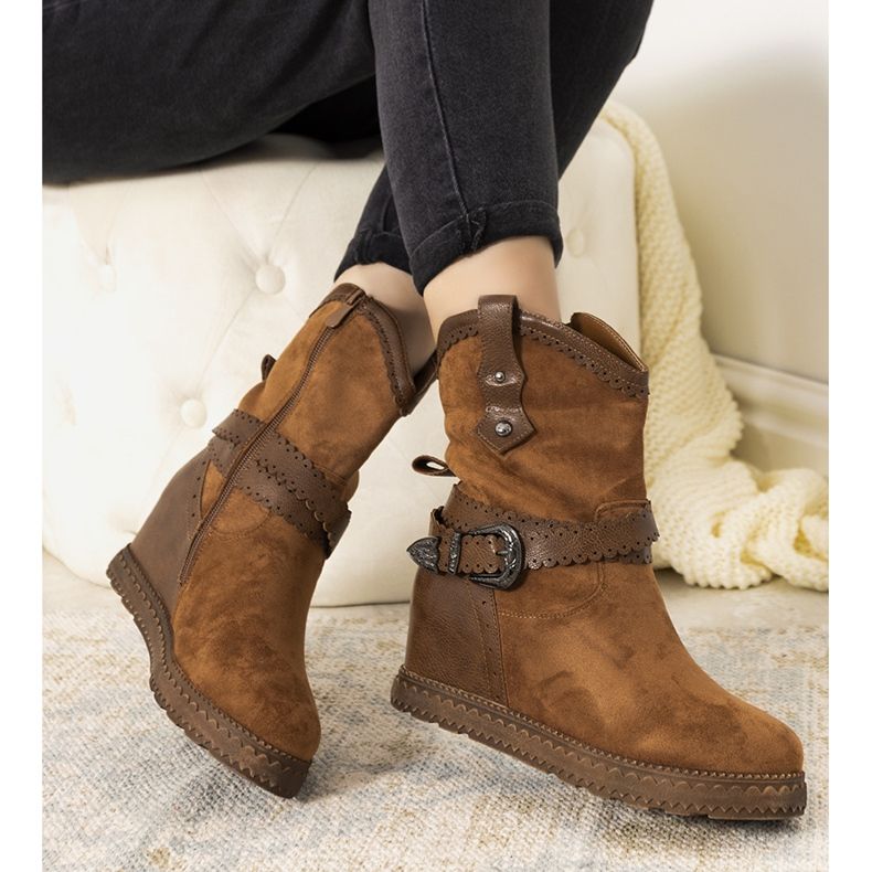 Bottines femme camel avec talon compensé chaud Sherry brun 1