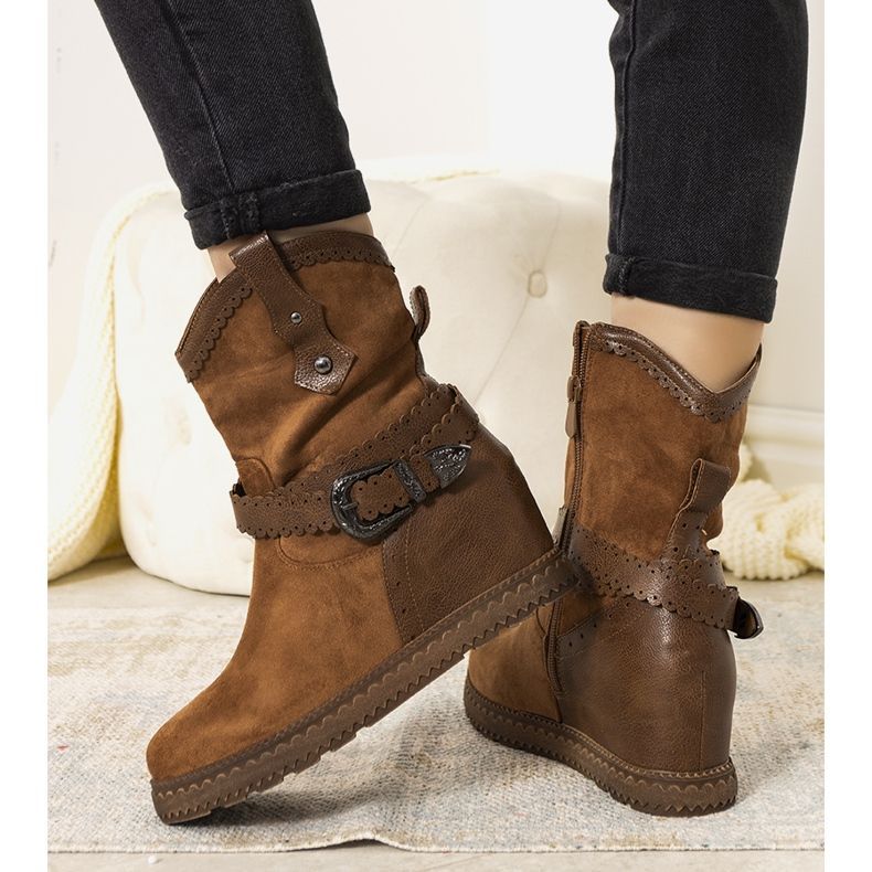 Bottines femme camel avec talon compensé chaud Sherry brun 2