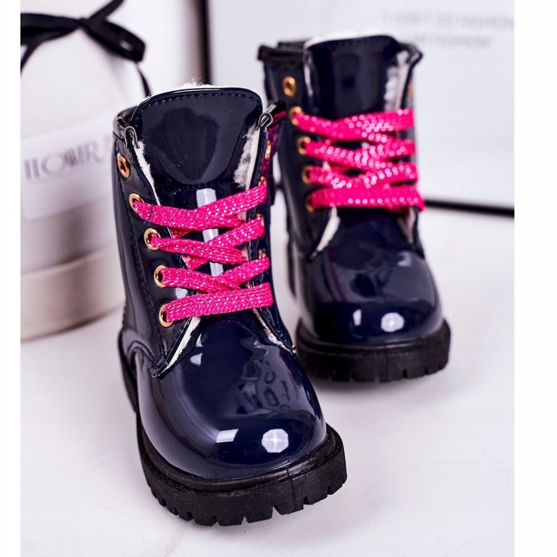 Bottines Enfant Chauffées De Fourrure, Laqué Navy Pinkie bleu marine 3