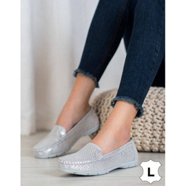 Goodin Mocassins en cuir argenté gris 1