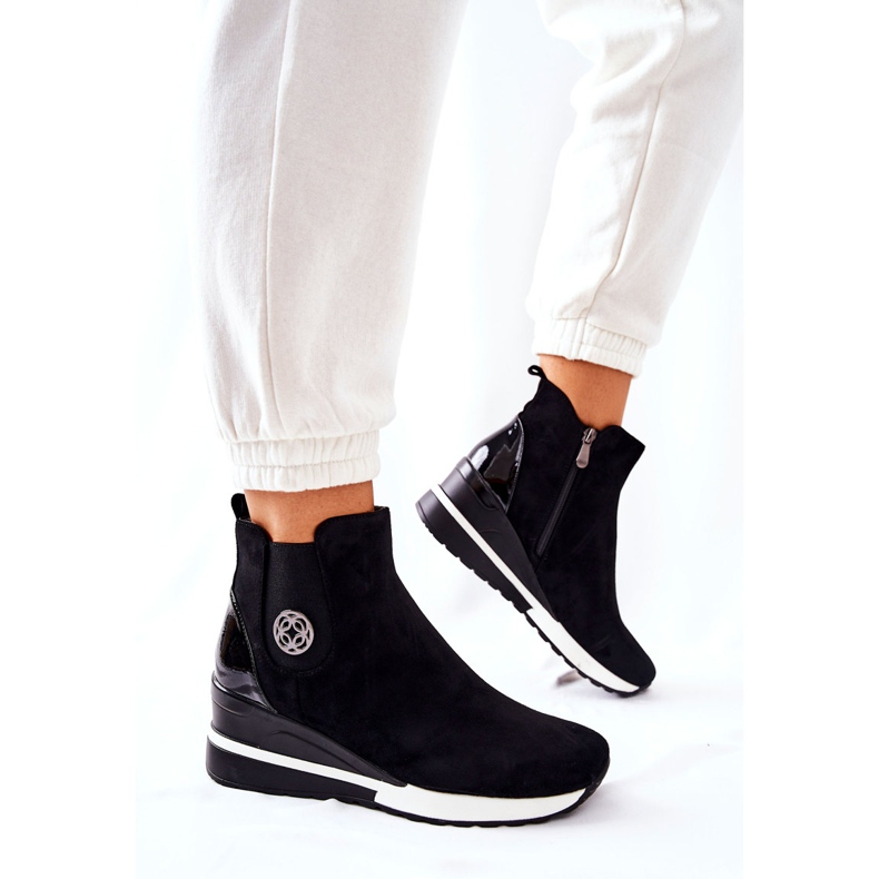 POTOCKI Bottes en daim noires à semelle compensée Lunelle le noir 1