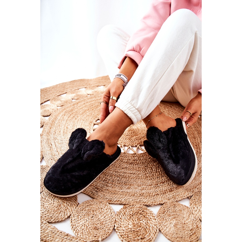 Chaussons En Fourrure Avec Oreilles Thorpe Noires 2