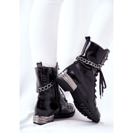 Bottes En Cuir Ouvriers Sur Talon Laura Messi Noir 2209 2