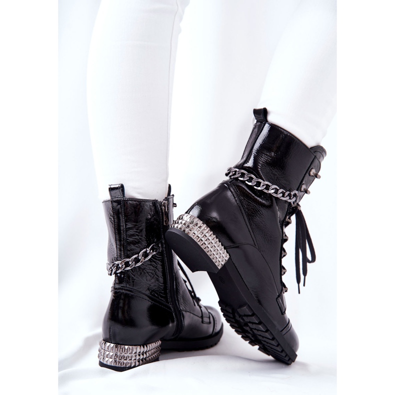 Bottes En Cuir Ouvriers Sur Talon Laura Messi Noir 2209 2