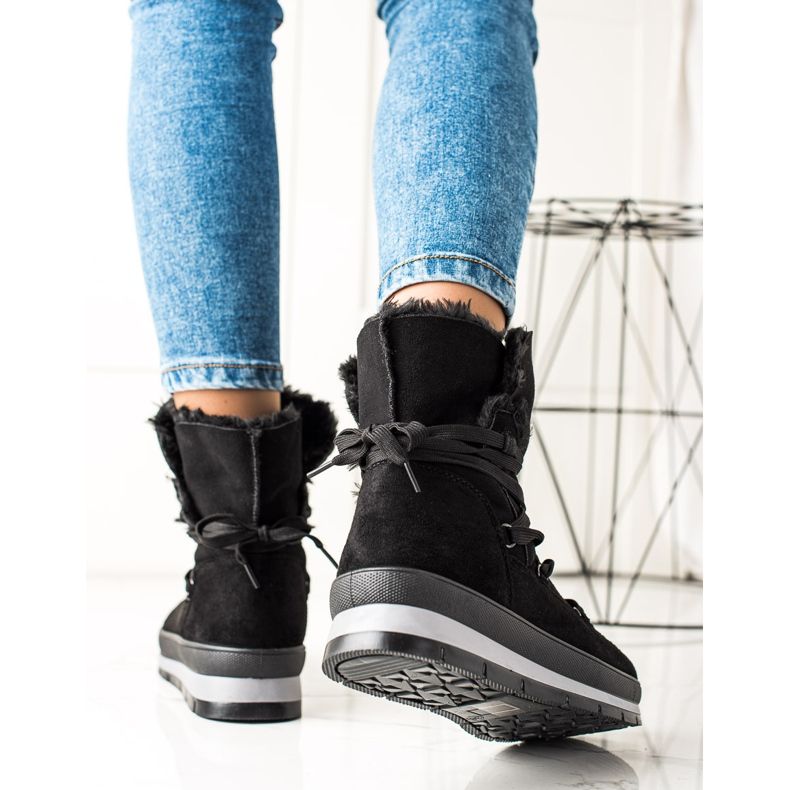 TRENDI Bottes de neige en daim noires le noir 1