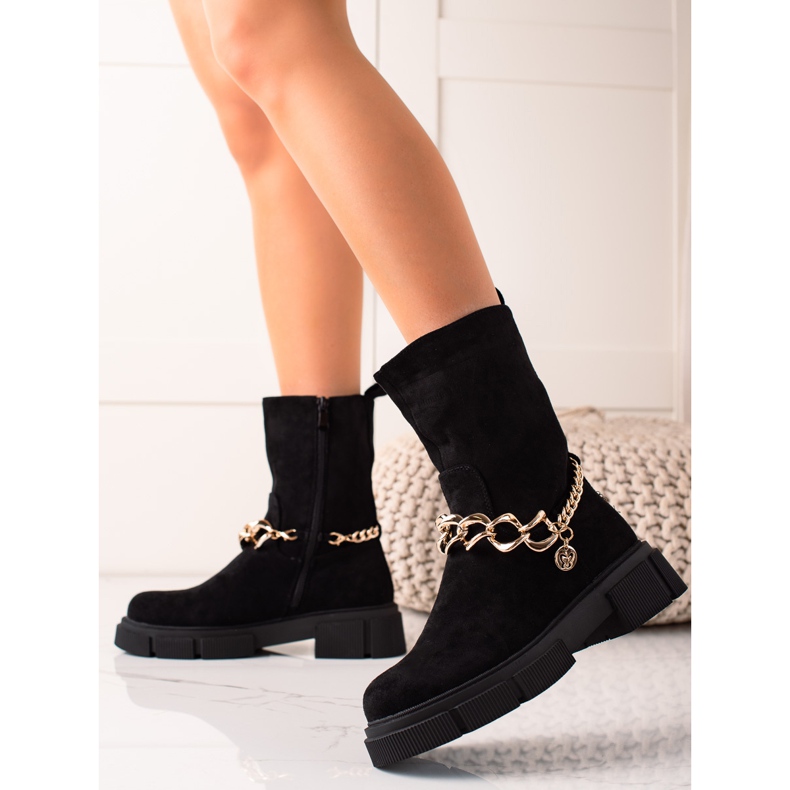 Bestelle Bottines En Daim Avec Chaîne le noir 1