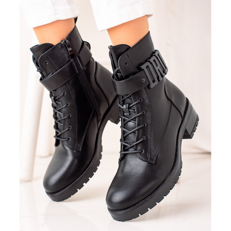 Bestelle Bottes trappeurs en cuir écologique noir 1