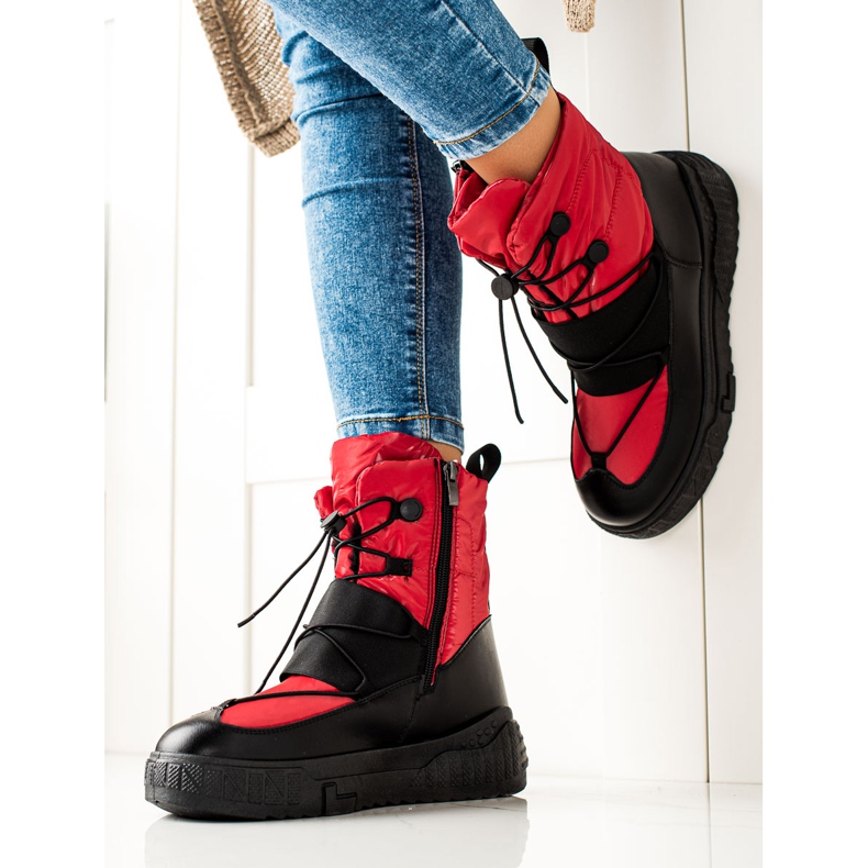 TRENDI Bottes de neige confortables sur la plate-forme noir rouge 1