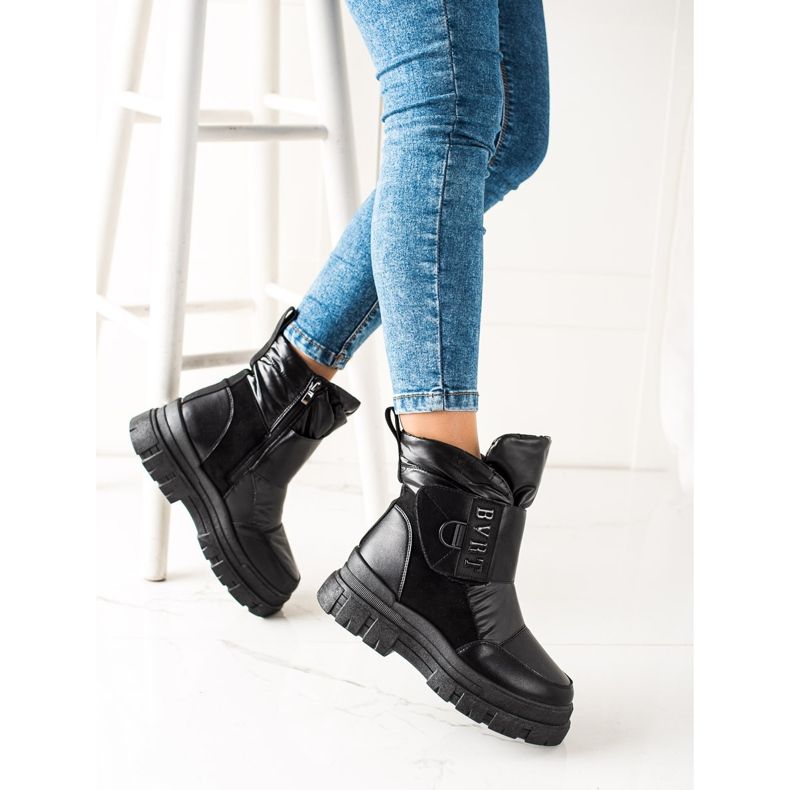 TRENDI Bottes de neige chaudes avec velcro le noir 1