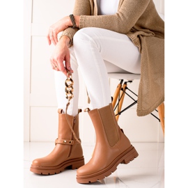 TRENDI Bottines hautes avec chaîne beige 2