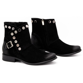 Exquisite Bottines femme en cuir avec clous 1198 noir 2