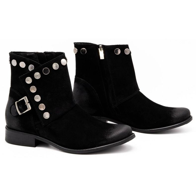 Exquisite Bottines femme en cuir avec clous 1198 noir le noir 2