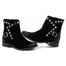 Exquisite Bottines femme en cuir avec clous 1198 noir le noir 3