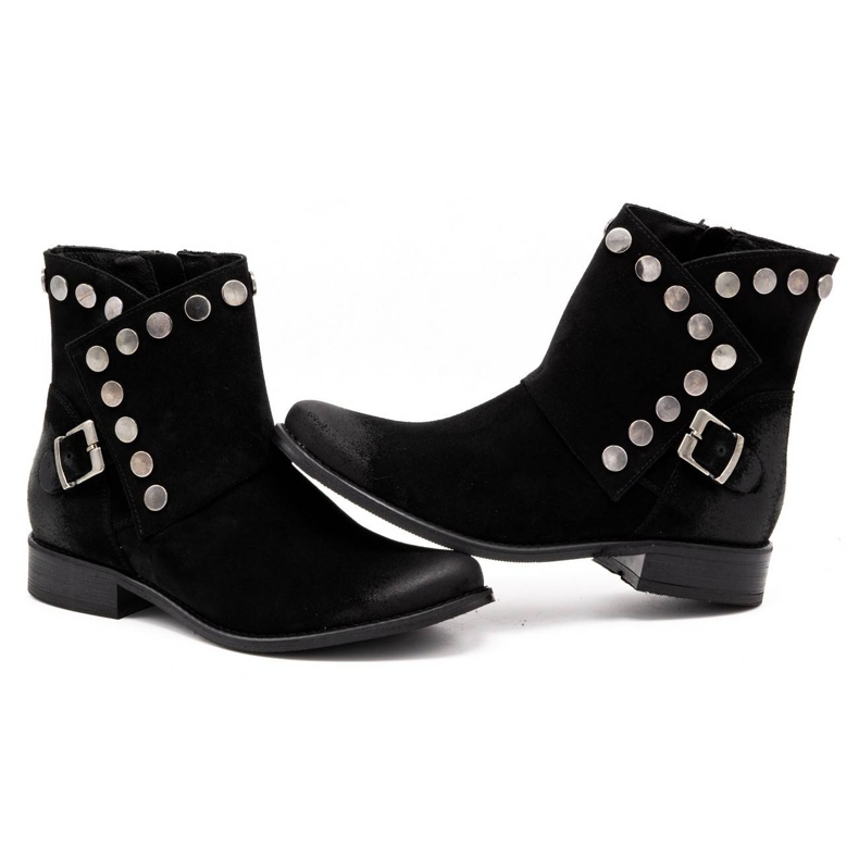 Exquisite Bottines femme en cuir avec clous 1198 noir le noir 3
