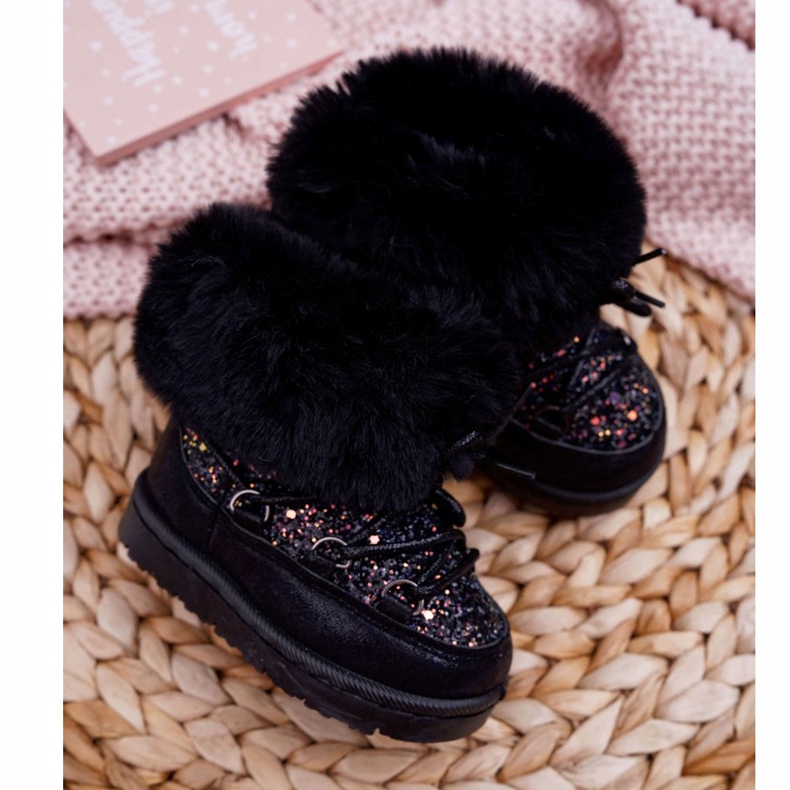 FRROCK Bottes de neige chaudes pour enfants avec fourrure de renard en cristal noir le noir 1