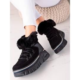 TRENDI Bottes de neige sur la plate-forme avec fourrure le noir 1