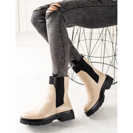 TRENDI Bottines Chelsea à la mode beige noir 1