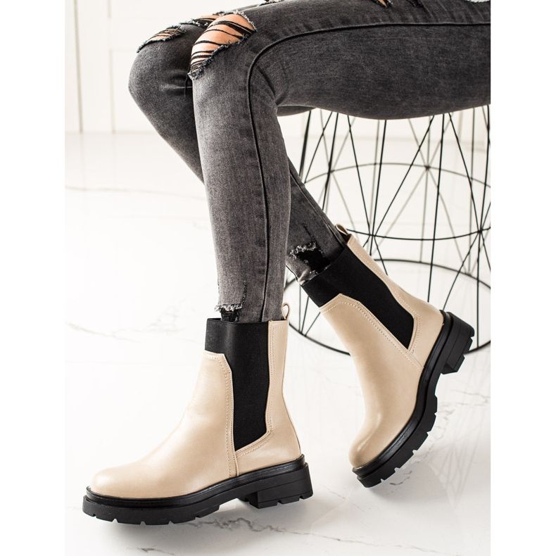 TRENDI Bottines Chelsea à la mode beige noir 1