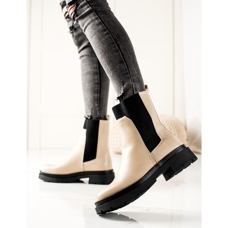 TRENDI Bottines Chelsea à la mode beige noir 2