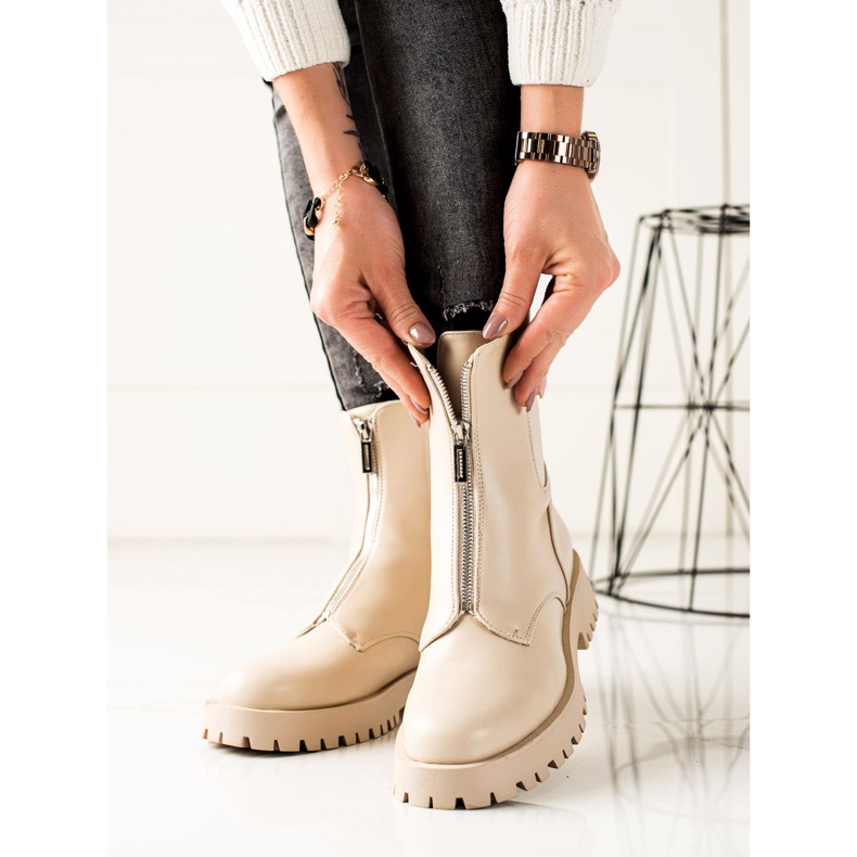 TRENDI Bottes chaudes avec une fermeture éclair beige 1