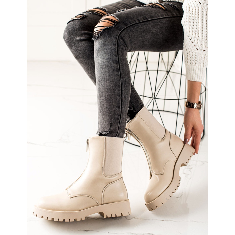 TRENDI Bottes chaudes avec une fermeture éclair beige 2