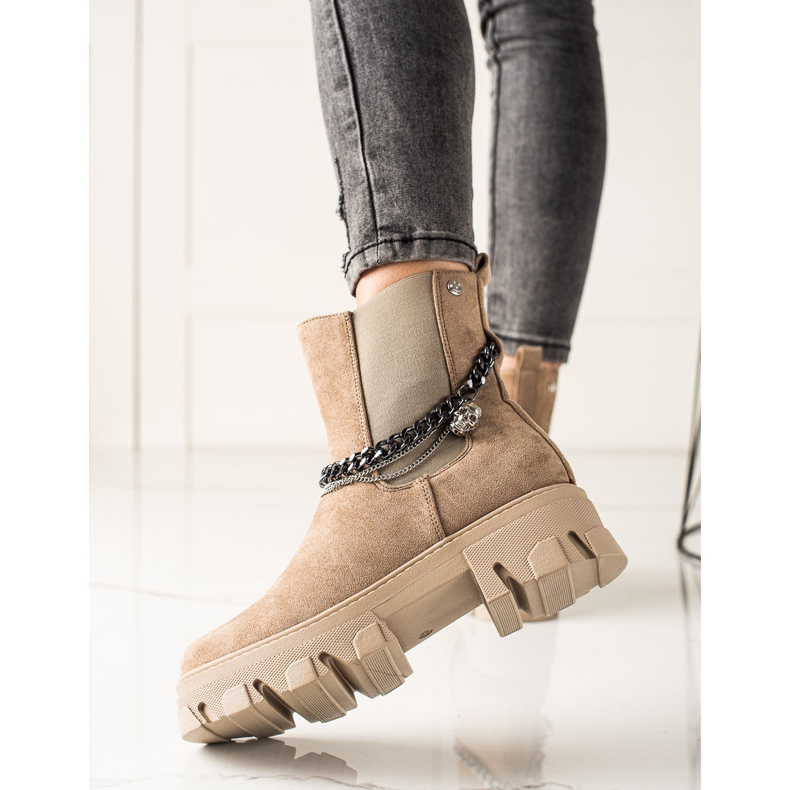 Goodin Bottes chaudes avec chaînes beige 1 Goodin Bottes chaudes avec chaînes beige 1