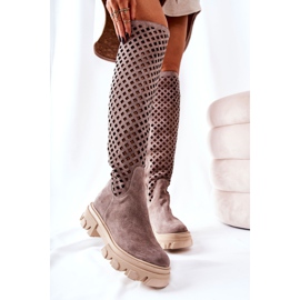 PA2 Bottes en daim ajourées marron clair Kallede beige brun 2