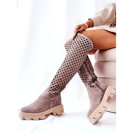 PA2 Bottes en daim ajourées marron clair Kallede beige brun 6