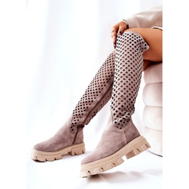 PA2 Bottes en daim ajourées marron clair Kallede beige brun 5