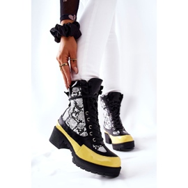 Boots Cuir Serpent Noir et Jaune Meridiah blanche le noir 5