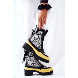 Boots Cuir Serpent Noir et Jaune Meridiah blanc 1