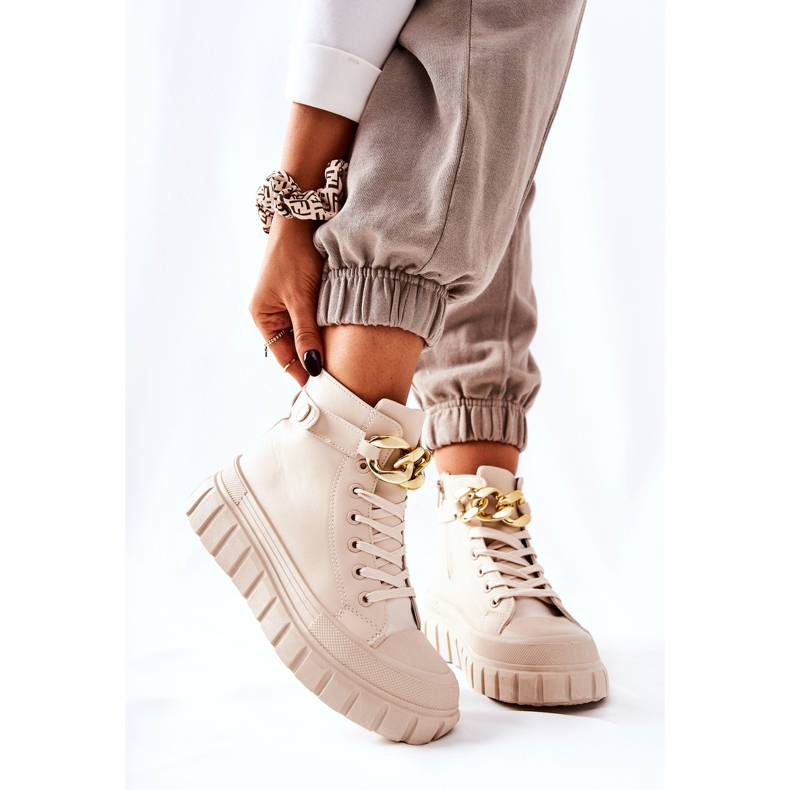 Baskets hautes sur plateforme beige Standies doré 2