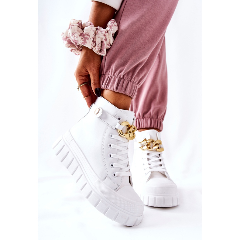 Baskets hautes sur la plate-forme blanche Standies doré 2