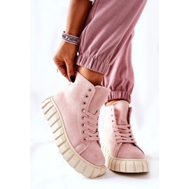 Baskets montantes en daim sur plateforme rose Meniphise beige 2