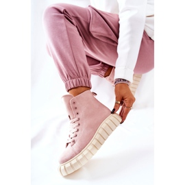 Baskets montantes en daim sur plateforme rose Meniphise beige 1