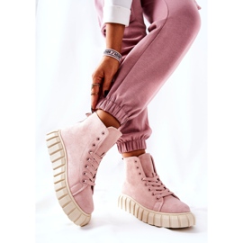 Baskets montantes en daim sur plateforme rose Meniphise beige 3