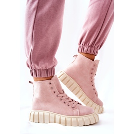 Baskets montantes en daim sur plateforme rose Meniphise beige 4